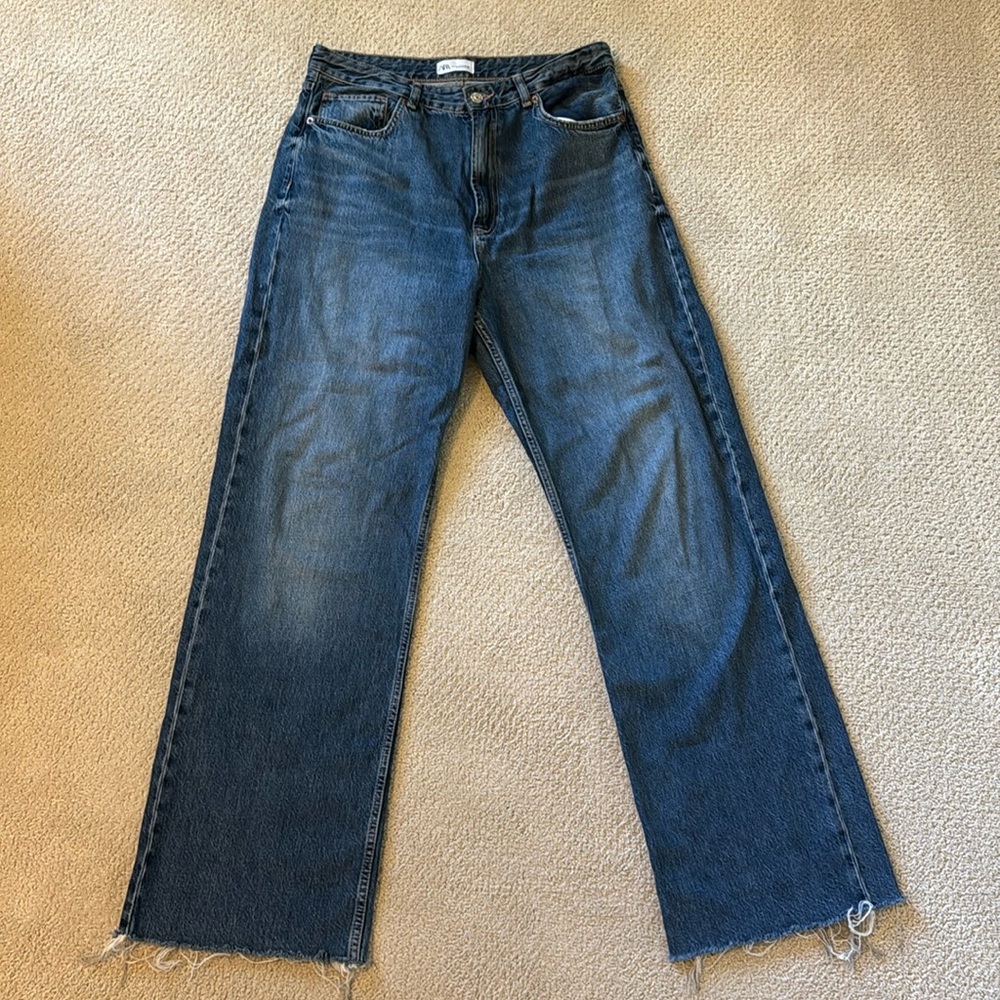 Zara TRF HIGH RISE WIDE LEG JEANS size 14